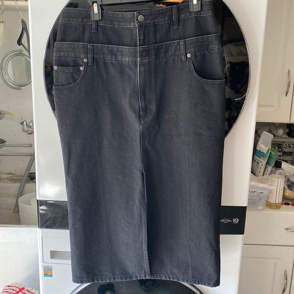 NWT Tibi black denim double waist skirt 29